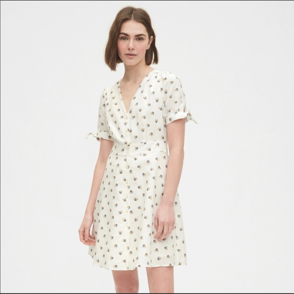 GAP Floral Tie-Sleeve Button-Down Mini Dress 00